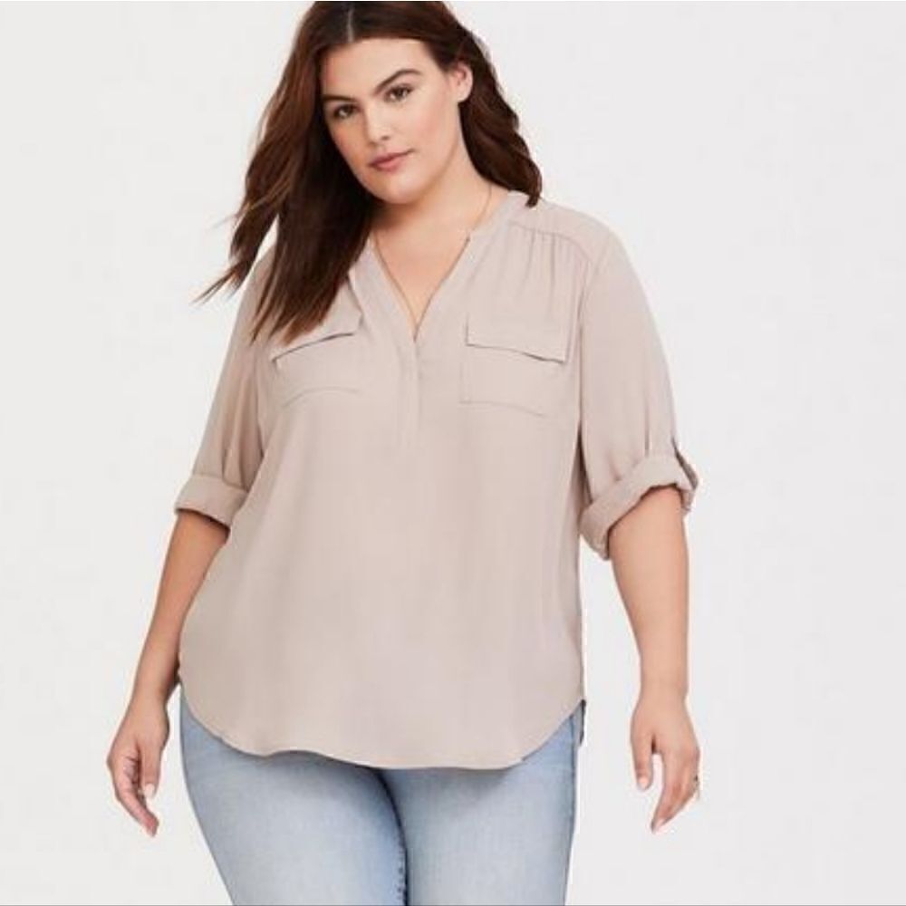 Torrid Harper Georgette Pullover 3/4 Sleeve Blouse Pink Rose Blush Mauve 00